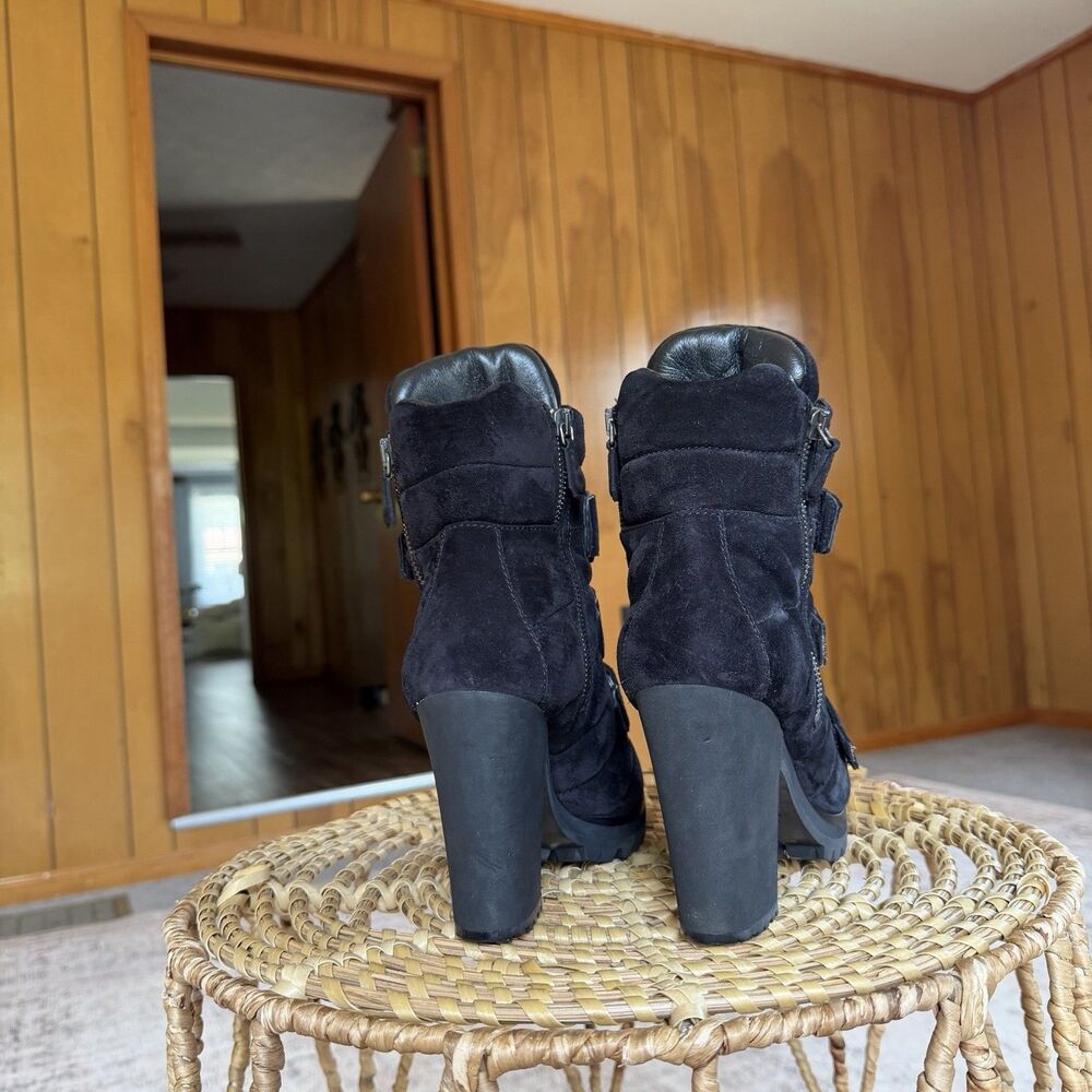 Vintage Prada Moto Boots Black Suede Buckle Strap Lug Sole Women Eu 40.5 - Picture 4 of 16
